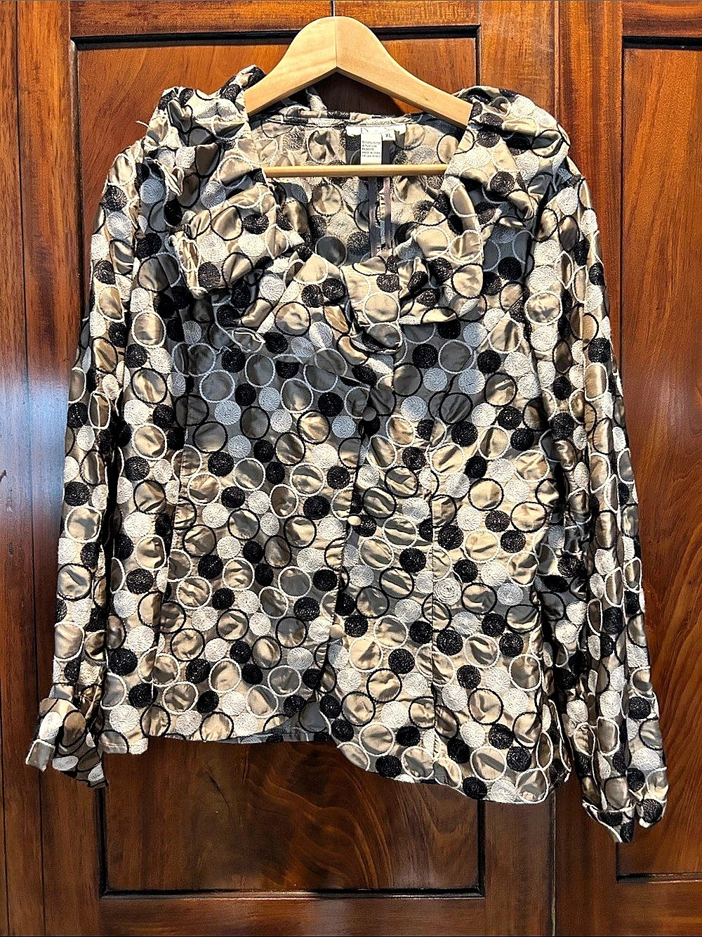 D & Y Abstract Circle Print Blouse Black & Gray XL Like New